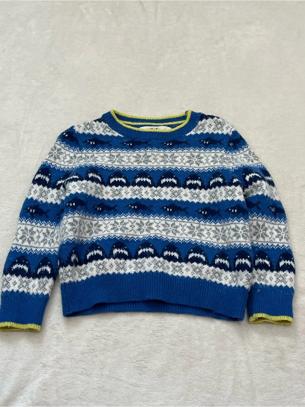 Mini Boden Blue Shark Fair Isles Wool Sweater